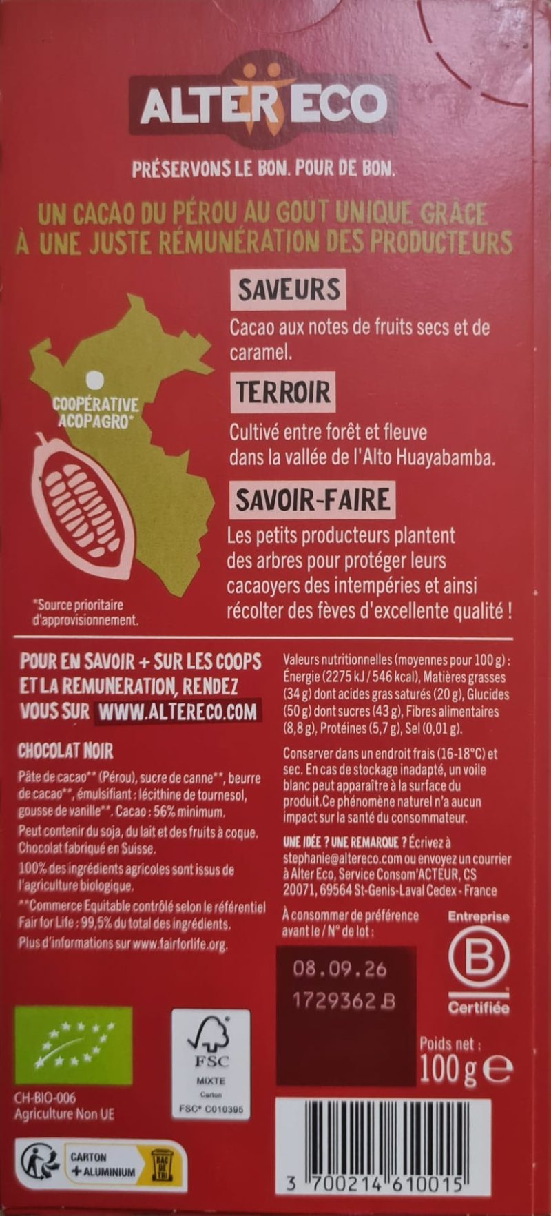 Noir Pérou Intense dégustation