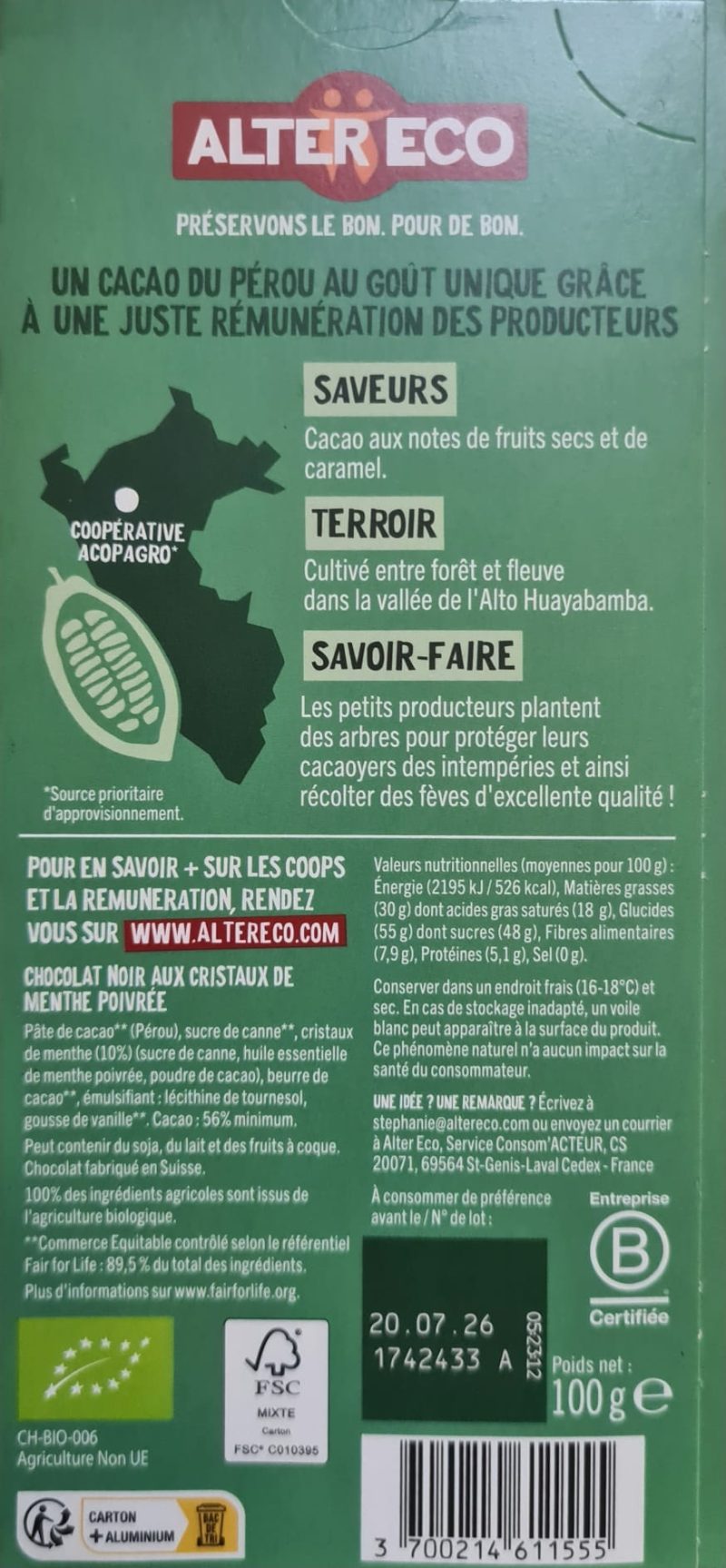 Noir, Pérou, Éclats de menthe
